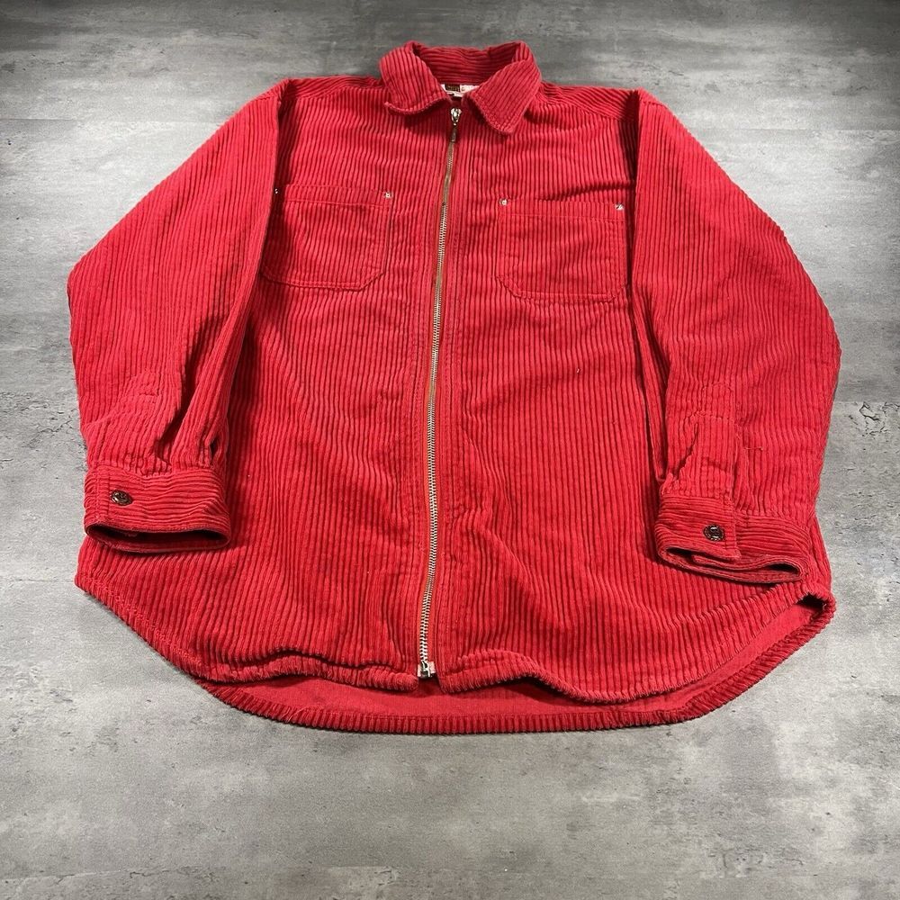 Vintage 90s Wide Wale Corduroy Jacket Coat Adult M Red Oversized Full Zip Barn